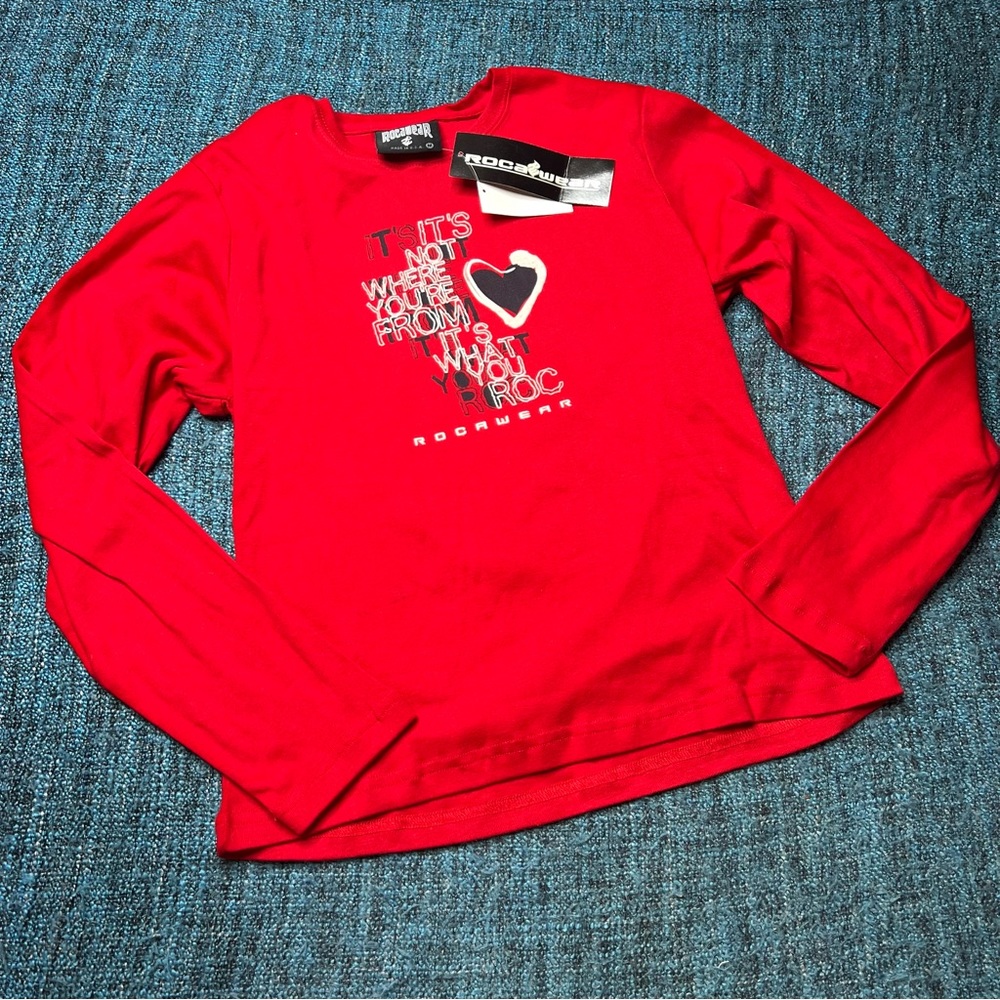 Rocawear Long Sleeve Brush Heart Shirt In Red